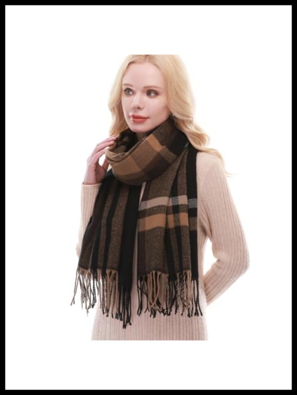 Plaid Pashmina Scarf Wrap Oversized Shawl Polyester Viscose Women